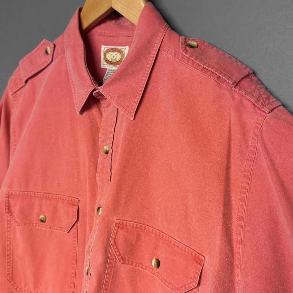Vintage Banana Republic Safari Shirt Mens Large Red Salmon Pink Cotton Epaulets
